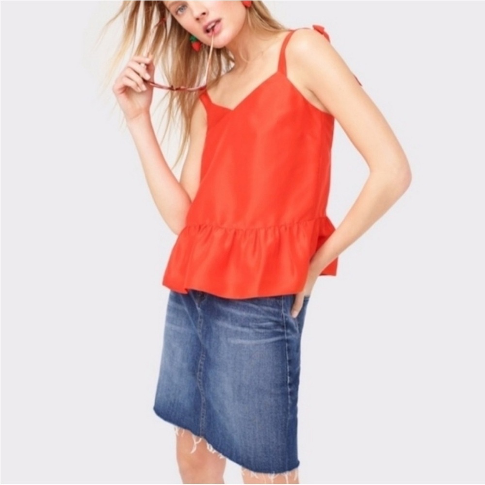 NEW J.Crew Bright Orange Sleeveless Silk Bow Tie Peplum Top Size 4